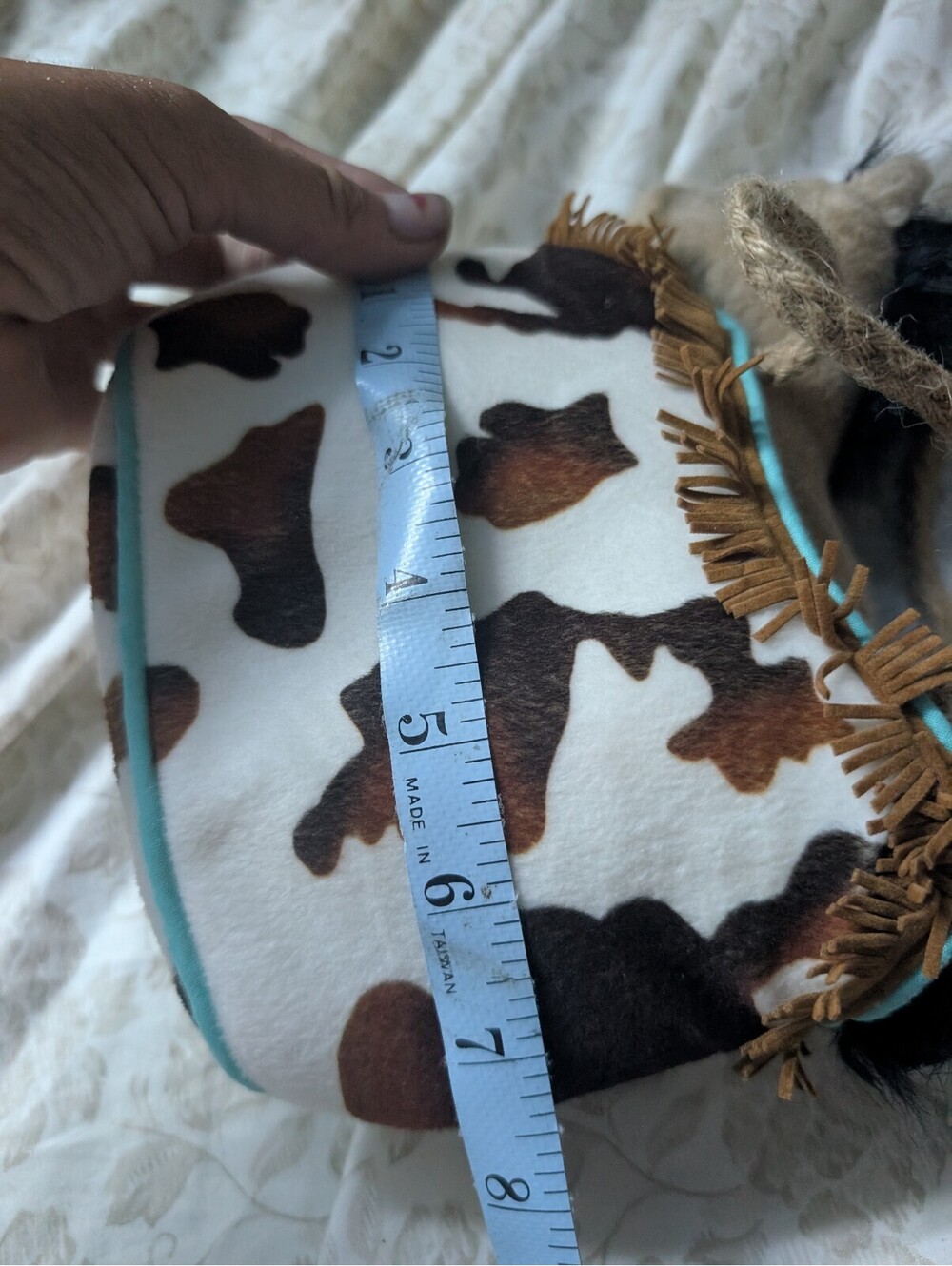 Douglas Plush Horse Handbag with Cow Print Accent